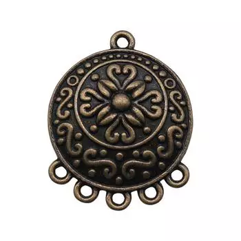 4 шт., круглые серьги с резным цветком, разъем для ювелирных изделий, аксессуары, античная бронза, цвет цинкового сплава 29X23 мм