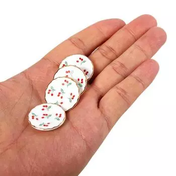 4 шт. кухонные тарелки с вишней, посуда, миниатюрные аксессуары для кукольного дома