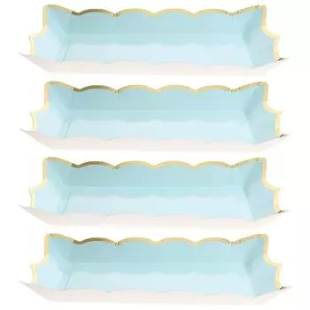 4 шт. квадратных бумажных кружевных подносов для тарелок, сервировочных блюд для вечеринок, картонных десертов, кексов, вечеринок с фруктами 29X16CM синий