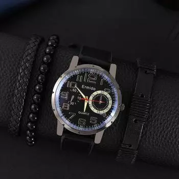 4 шт. кварцевые часы браслет набор часов для мужчин бизнес мода повседневные круглые указатели календарь часы аксессуары