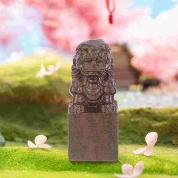 4 шт. Львы ремесло маленькие статуи украшения для наружного деревянного орнамента ремесла 6.5x2.7cm светло-коричневого