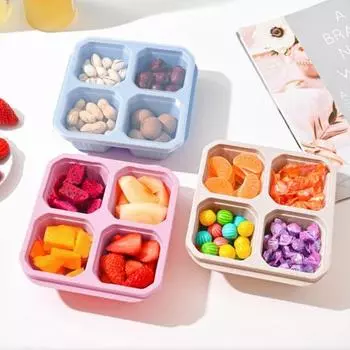 4 шт. ланч-бокс для детей, многоразовые контейнеры для закусок с 4 отделениями, коробка для бенто для школьных работ, путешествий 4pcs бежевый