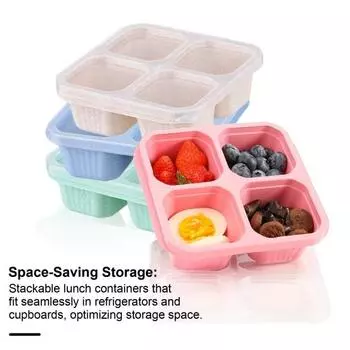 4 шт. ланч-бокс для детей, многоразовые контейнеры для закусок с 4 отделениями, коробка для бенто для школьных работ, путешествий 4pcs бежевый