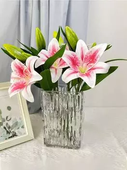 4 шт. латексные искусственные цветы лилии для свадебной вечеринки, садовый магазин, реквизит для фотографий во дворе, гостиная, балкон, домашний декор розовый