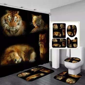 4 шт. леопардовый лев серия душевая занавеска комплект для ванной нескользящие коврики для ванной крышка унитаза коврик для ванной 4Pcs