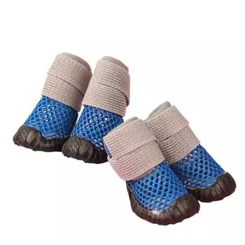 4 шт., летние полые туфли для домашних собак, ботинки из дышащей сетки, эластичная обувь на мягкой подошве для маленьких собак, 3-5 pounds for size 1 синий