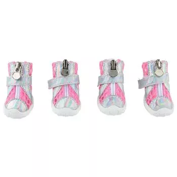 4 шт. Летние стильные легкие дышащие сетчатые ботиночки для собак, подошва с защитой от скольжения, защита лап щенка розовый