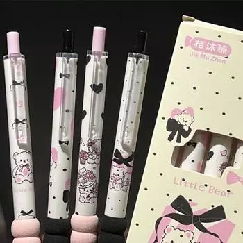 4 шт./лот Быстросохнущая гелевая ручка Медведь Черная ручка Нажимная Стираемая ручка Школа Офис Письменные принадлежности