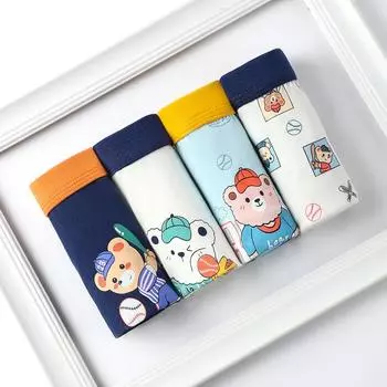 4 шт./лот, хлопковое нижнее белье для мальчиков, детские трусы-боксеры, трусы для мальчиков-подростков, От 2 до 12 лет 110 оранжевый/темно-синий