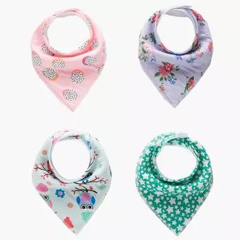 4 шт./лот, хлопковые нагрудники, милые мультяшные персонажи, животные, треугольные нагрудники для малышей, одежда для ухода за ребенком