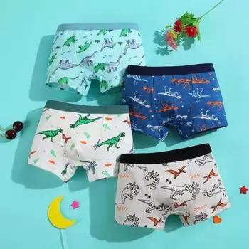 4 шт./лот, хлопковые трусы-боксеры для мальчиков, детские трусы-боксеры для подростков с мультяшным принтом, мягкие детские трусы для детей 2-12 лет M 1-3years