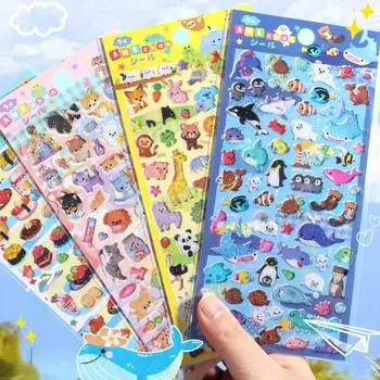 4 шт./лот Kawaii Glittering 3D Sushi Sea Animals Vehicles Stickers Scrapbooking Diy Journal Cancellation Sticker Gift Deco Art Random 4 sheets