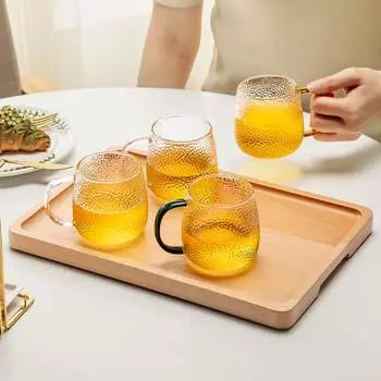 4 шт./лот креативная стеклянная кружка для кофе и молока с ручкой, прозрачная стеклянная чашка для завтрака «Доброе утро», кружки для коктейлей, кофейная чашка 400ml