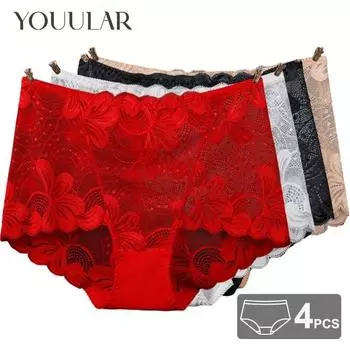 4 шт./лот, кружевные трусики, женское нижнее белье с высокой талией, сексуальное прозрачное нижнее белье, бесшовные трусы L