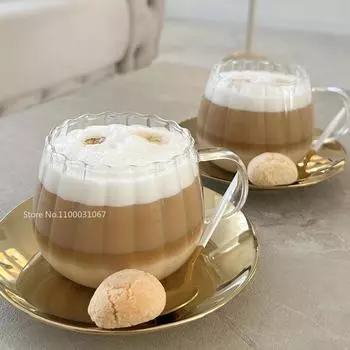 4 шт./лот прозрачная стеклянная кружка для кофе, кружка для завтрака, чашка для латте, кружка из боросиликатного стекла, кружка для пива, молока, воды, коктейлей 350ml