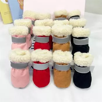 4 шт./лот зимняя толстая теплая обувь для собак мягкие плюшевые нескользящие водонепроницаемые зимние ботинки для щенков обувь для прогулок на открытом воздухе аксессуары для домашних животных S