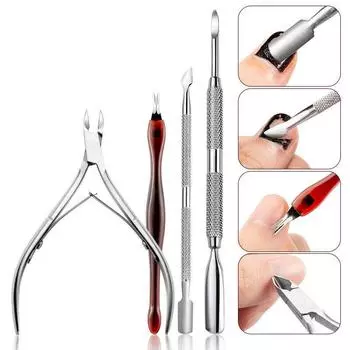 4 шт., ложка для кутикулы, толкатель, кусачки, триммер, инструменты для ухода за маникюром