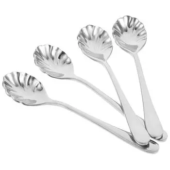 4 шт. ложка из нержавеющей стали для кофе, десертные ложки из титана для чая, мороженого в форме ракушки 1 pcs