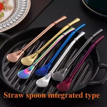 4 шт. ложка-соломинка из нержавеющей стали 304, интегрированная двойного назначения, ложка для смешивания сока, кофе, цветочного чая, соломинка, чайный фильтр, ложка многоразового использования