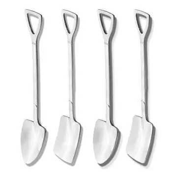 4 шт., ложки для мороженого Creativ, ретро посуда из нержавеющей стали, арбузная лопатка, ложки, железная лопатка, ложки, кухонные аксессуары 2shape+2square серебряный