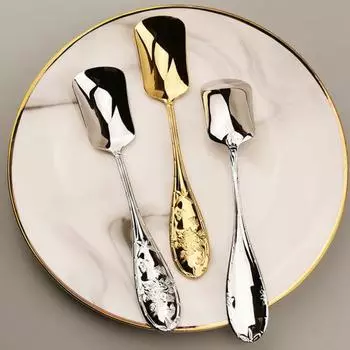 4 шт. ложки для мороженого из нержавеющей стали в стиле ретро с квадратной головкой, десертная кофейная лопатка, сорбет, йогурт, торт, желе, набор сервировочной посуды, кухонный гаджет серебряный