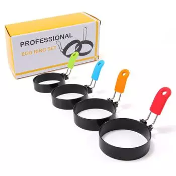 4 шт., машина для приготовления жареных яиц, кухонные принадлежности, кольцо из нержавеющей стали, антипригарное покрытие, модель круглого яйца, кухонный инструмент, посуда, гаджеты, посуда с силиконовой ручкой