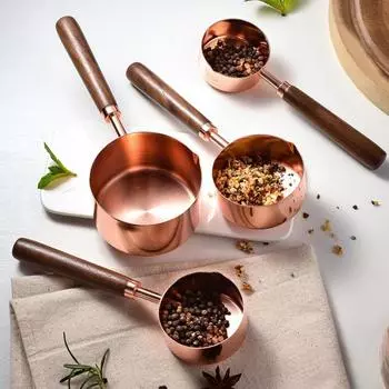 4 шт. мерная ложка с деревянной ручкой пищевой класс без BPA полированная поверхность многоразовый мерный стаканчик набор инструментов для приготовления пищи S золотистый