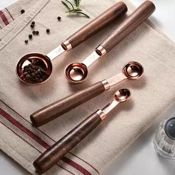 4 шт. мерная ложка с деревянной ручкой пищевой класс без BPA полированная поверхность многоразовый мерный стаканчик набор инструментов для приготовления пищи S золотистый