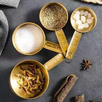 4 шт. мерные ложки из золотой нержавеющей стали, чашки, инструменты для выпечки со шкалой, ложка для кофейных зерен, порошка, сахара, соли, специй
