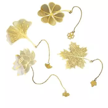 4 шт. Металлическая закладка в виде листа Желтая полая закладка Портативная изящная закладка с металлическим кулоном для St.