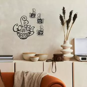 4 шт. Металлические таблички с изображением кофе – черные силуэтные подвесные таблички для столовой, элегантное настенное украшение и металлическое настенное украшение чёрный