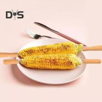 4 шт. металлические вилки для картофеля с 3 зубцами и ручкой из бука, многоразовые кухонные кукурузные шампуры для кухни Short