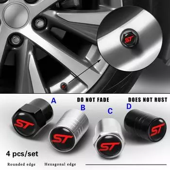 4 шт. металлическое колесо автомобиля, колпачок штока клапана для шин, воздушный клапан, пылезащитный чехол ST, значок для Fo + rd Focus 2 3 4 MK2 MK3 Fiesta Mondeo Escape Kuga A