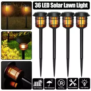 4 шт. металлической сетки с имитацией пламени, солнечные светильники для газонов, 36 светодиодных бусин с эффектом пламени, ландшафтное освещение