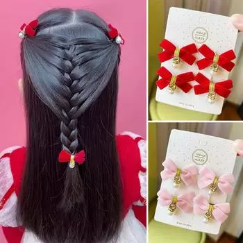 4 шт. милые бархатные бантики из бусин для детских волос, детские заколки для волос, детские головные уборы, заколки для принцессы, аксессуары для волос для девочек розовый