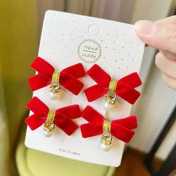 4 шт. Милые бархатные бантики с бусинами, детские заколки для волос, детские заколки для волос, детские головные уборы, принцесса-заколка, аксессуары для волос для девочек