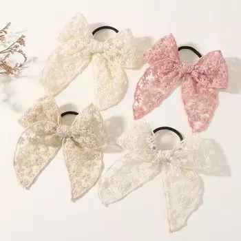 4 шт. Милые кружевные эластичные повязки для волос, вышивка, бантик, для женщин, девочек, резинки для волос, держатель для хвостика, детские аксессуары для волос