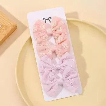 4 шт. Милые кружевные заколки для волос с принтом и бантиками для девочек, ручной работы, бутик-заколки, головные уборы, детские аксессуары для волос