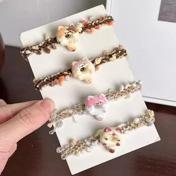 4 шт. милые японские мультяшные резинки для волос с котиками, цветные, в виде бобов, резинки для волос, инс, для милых мягких девушек, универсальные резинки, повязка на голову, головной убор