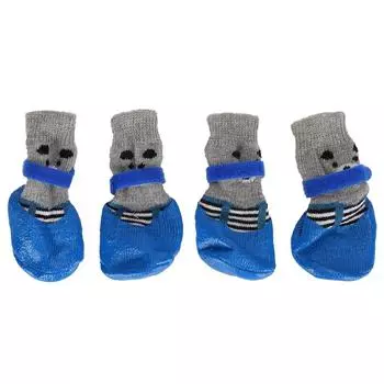 4 шт. милые удобные тапочки для собак в помещении с защитой от грязи с липучкой синего цвета(S ) M