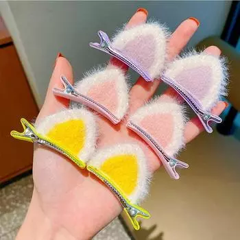 4 шт. милые заколки для волос плюшевые кошачьи ушки украшения заколки для волос дизайн животных плюшевые заколки аксессуары для волос для девочек 4pcs
