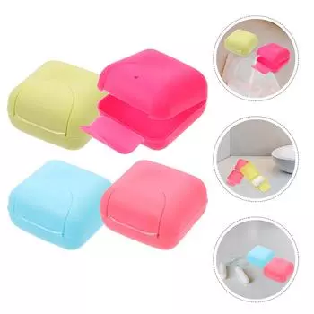 4 шт. Мини квадратные мыльницы Водонепроницаемые Герметичные Дорожный чехол Замок на крышке Портативный контейнер Зеленый Синий Розовый Розовый цвета al Care