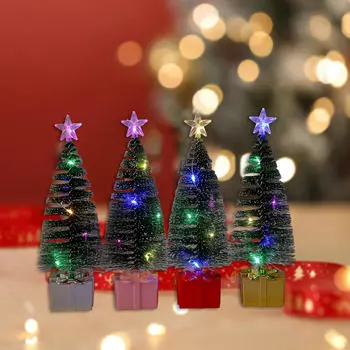 4 шт. Мини-рождественская елка с гирляндами, елочные игрушки для бутылок, светодиодные светящиеся украшения для помещений