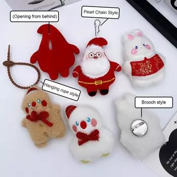 4 шт. Мини рождественские куклы украшения мультфильм плюшевые куклы/брошь булавка/подвеска набор рождественский Санта снеговик пряничный человечек фигурки для одежды рюкзаки декор A Sets