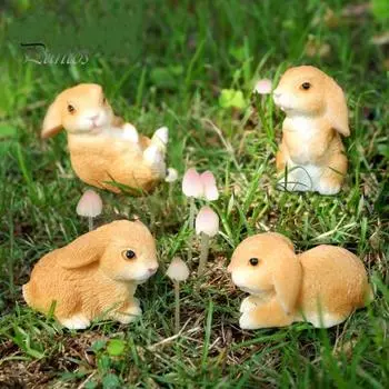 4 шт. Мини-статуэтки кроликов, миниатюрные фигурки кроликов из смолы, пасхальный декор, скульптуры кроликов для поделок своими руками, сад фей, весенний декор стола белый