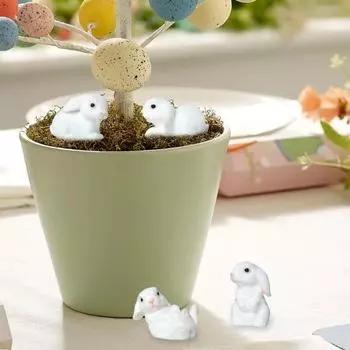 4 шт. Мини-статуэтки кроликов, миниатюрные фигурки кроликов из смолы, пасхальные декорации, скульптуры кроликов белый