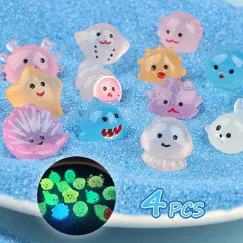 4 шт. Мини светящиеся украшения в виде морских животных, мультяшный кит, ракушки, осьминог, дельфин, микроландшафтный декор, кукольный домик, миниатюрная игрушка