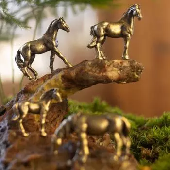 4 шт. Мини-украшение в виде лошади, сплав, фигурка лошади, миниатюрная статуэтка лошади, животное, бонсай, украшение для настольного цветочного горшка, микропейзаж 4pcs