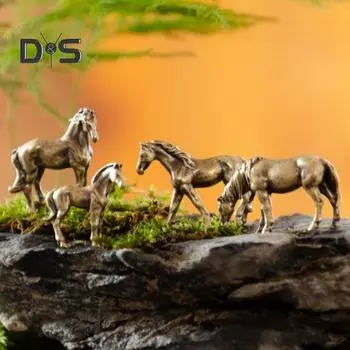 4 шт. Мини-украшение в виде лошади, сплав, фигурка лошади, миниатюрная статуэтка лошади, животное, бонсай, украшение для настольного цветочного горшка, микропейзаж 4pcs