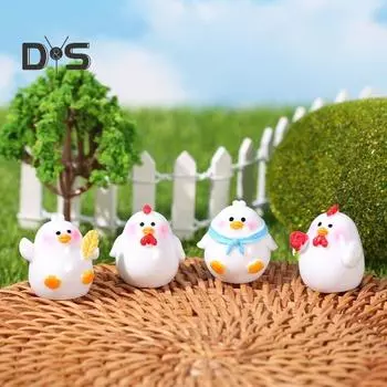 4 шт., миниатюрные статуи из смолы, небьющиеся, милые статуи цыплят, сказочные садовые украшения белый